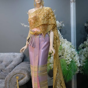 Gorgeous Thai Chakkri Bridal Dress| Thai/Khmer/Laos| Handwoven fabric| Handmade Embroider| Made to Measure| Personalization avail