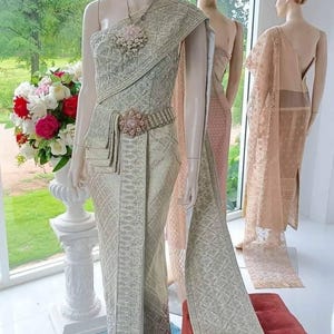 Gorgeous Thai Chakkri Bridal Dress| Thai/Khmer/Laos| Handwoven fabric| Handmade Embroider| Made to Measure| Personalization avail