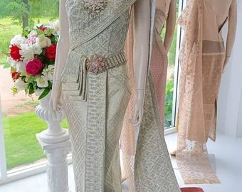 Gorgeous Thai Chakkri Bridal Dress| Thai/Khmer/Laos| Handwoven fabric| Handmade Embroider| Made to Measure| Personalization avail