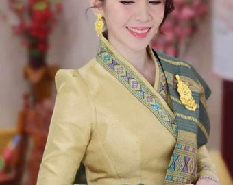 Luxury Traditional Laos DressI Laos Wedding DressI Authentic Laos SilkI Mai LarbI HandwovenI Made to Measure