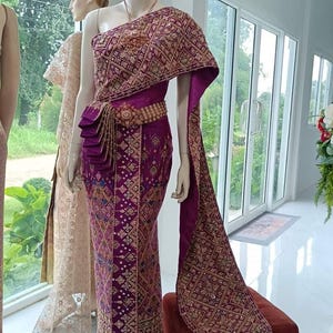 Gorgeous Thai Chakkri Bridal Dress| Thai/Khmer/Laos| Handwoven fabric| Handmade Embroider| Made to Measure| Personalization avail