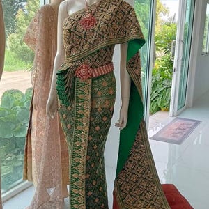 Gorgeous Thai Chakkri Bridal Dress| Thai/Khmer/Laos| Handwoven fabric| Handmade Embroider| Made to Measure| Personalization avail