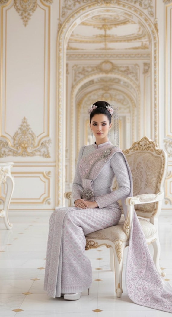 thai silk wedding dress Luxury Thai Sivalia Bridal Dress |Asian Wedding Attire| Handcrafted Brocade Silk| Royal-Inspired Embroidery