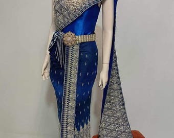 Gorgeous Thai Chakkri Bridal Dress| Thai/Khmer/Laos| Handwoven fabric| Handmade Embroider| Made to Measure| Personalization avail