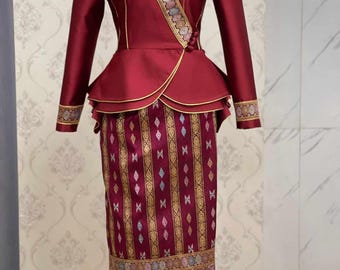Luxury Traditional Laos DressI Laos Wedding DressI Authentic Laos SilkI Mai LarbI HandwovenI Made to Measure