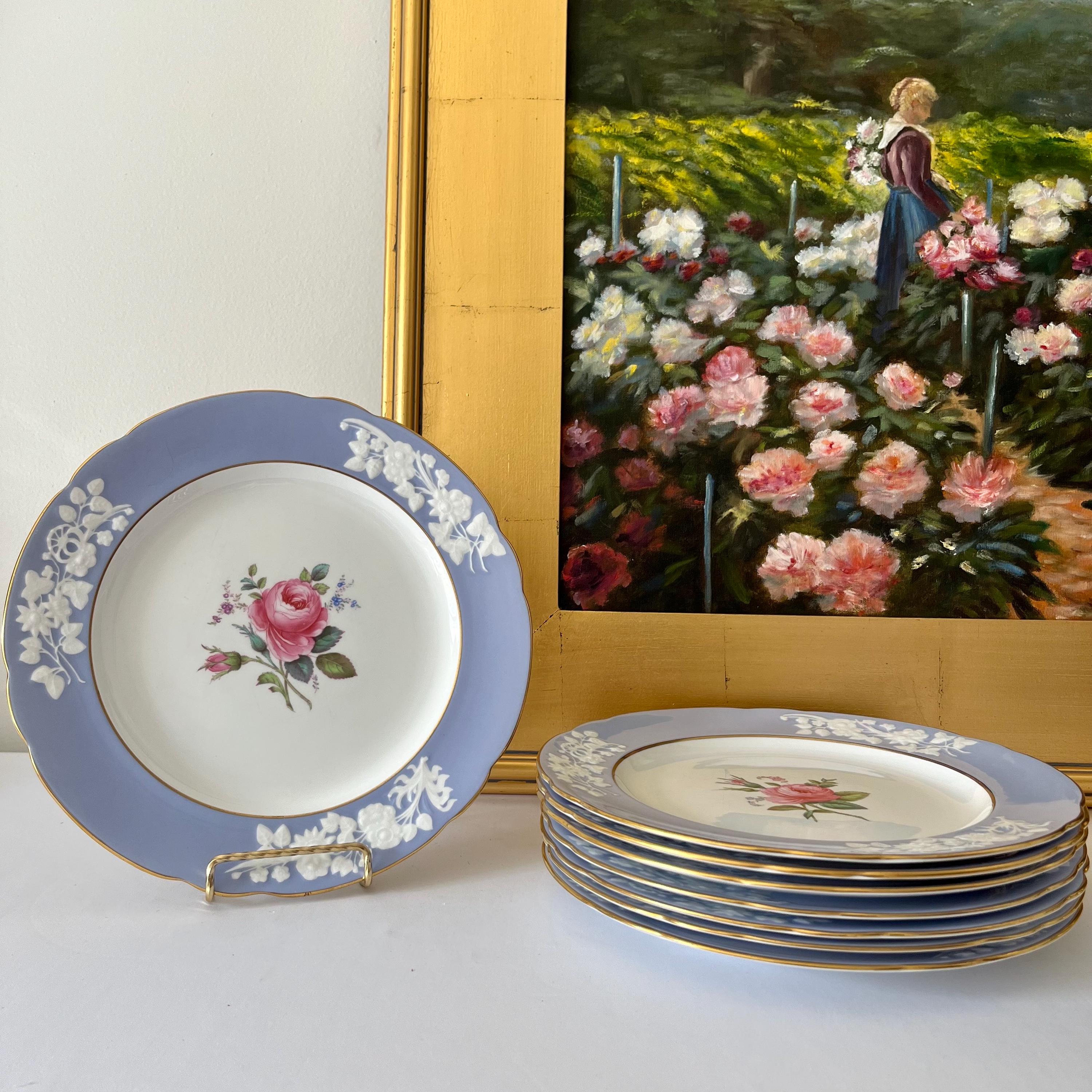 Blue Rose and Gold China Plates - Etsy