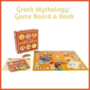 Ancient Greek Mythology Play Bundle with Board Game & Book in Greek - Knowledge and Strategy Family Play Game - Perfect Fun Greek Gift Ideas