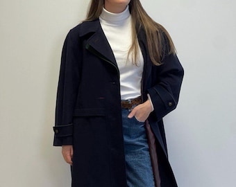 Vintage Marineblauer Alpaka Wollmantel, Aquila Alpacca Loden
