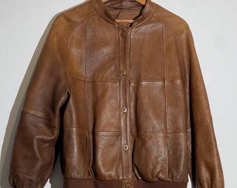 Vintage women brown leather jacket, leather bomber jacket 90s, brown women blazer, retro women clothing, Brick suede bomber Jacket