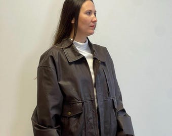 Vintage Braune Leder Bomberjacke, 90er Jahre Moto Style