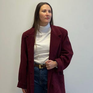 Vintage Burgundy Oversized Blazer, 80s burgundy Retro Jacket, Vintage women&#39;s jacket, 90&#39;s jacket, fitted feminine retro jacket, 00&#39;s jacket