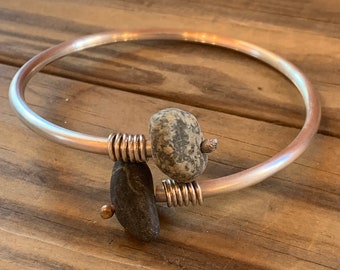 Sterling Silver Beach Stone Bangle Bracelet