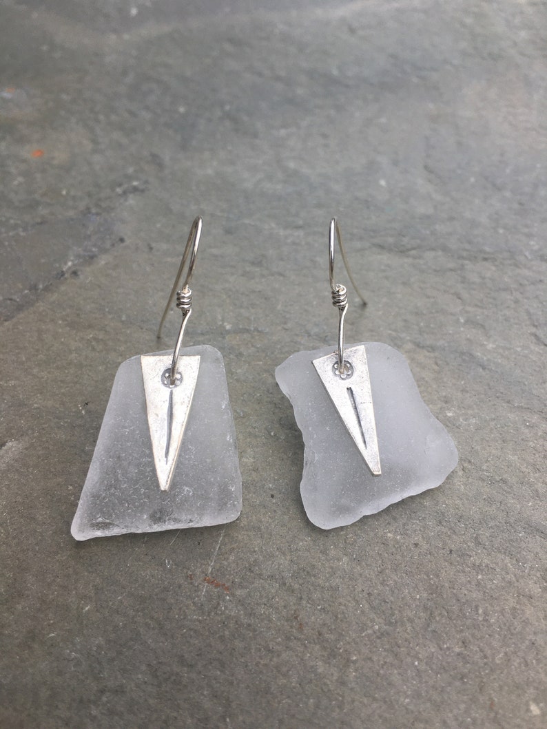 white sea glass earrings with Hill's Tribe charm image 4