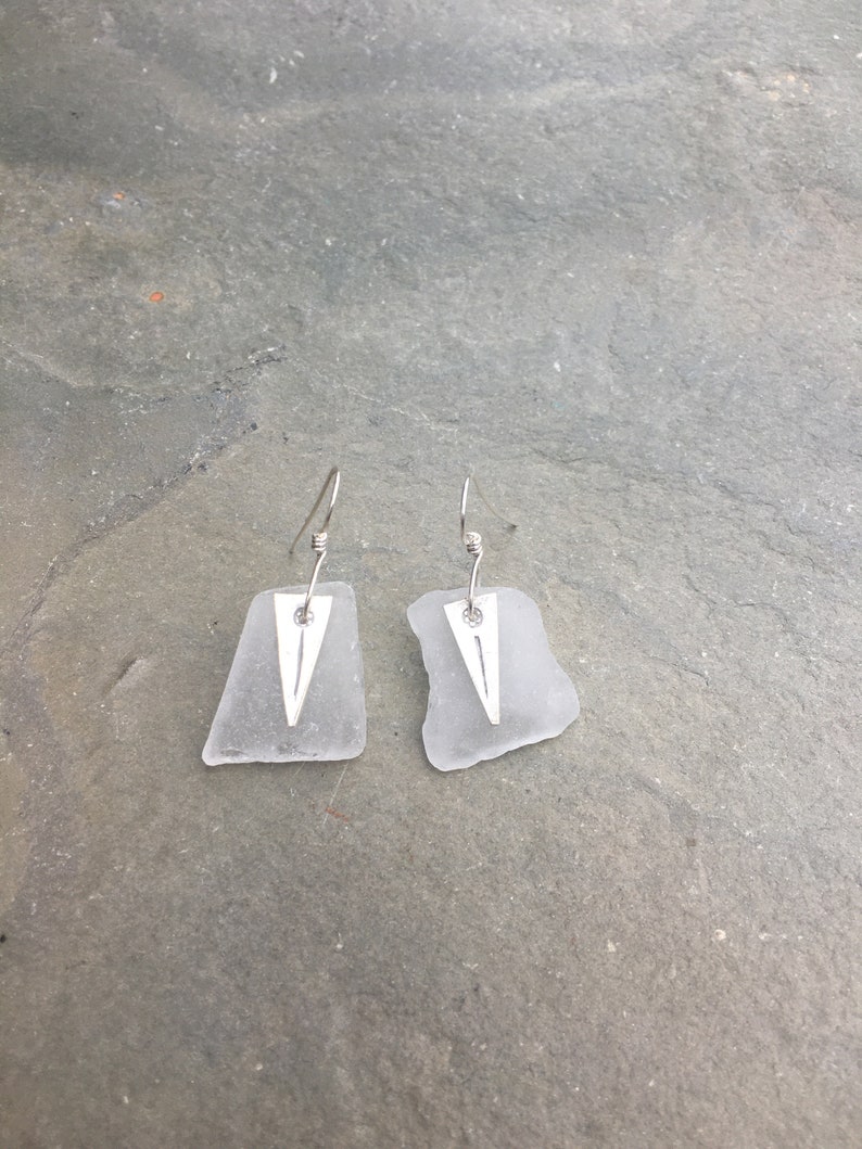 white sea glass earrings with Hill's Tribe charm image 6