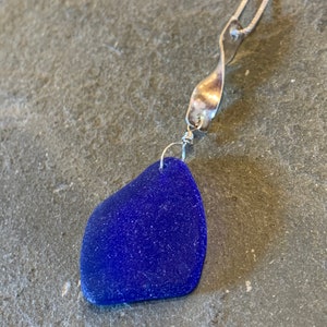 Cobalt Sea Glass with Sterling Silver Swirl Bail and Sterling Silver Box Chain image 7