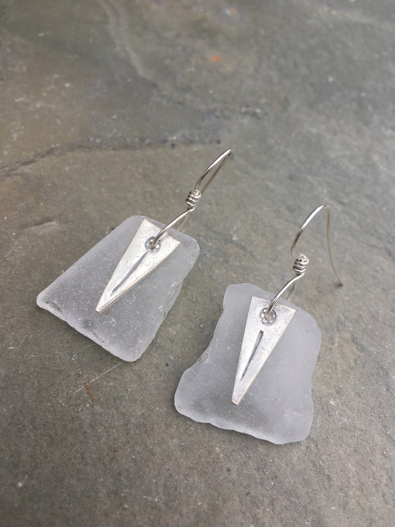 white sea glass earrings with Hill's Tribe charm image 7