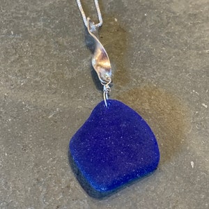 Cobalt Sea Glass with Sterling Silver Swirl Bail and Sterling Silver Box Chain image 4