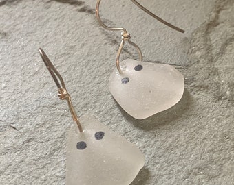 Ghost Earrings made with Sea Glass and Sterling Silver Ear Wires, Halloween Earrings