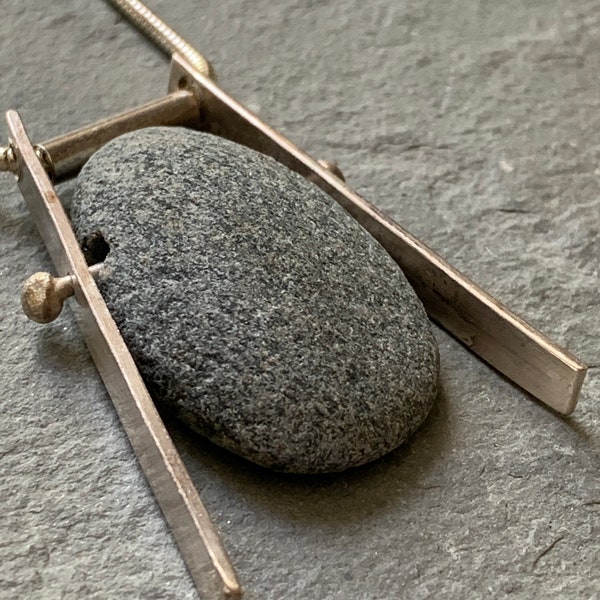 tubular swing basalt beach stone necklace