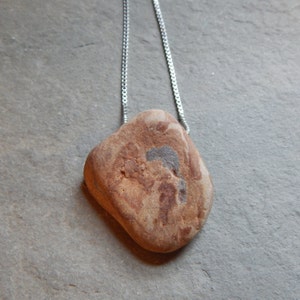 One-of-a-Kind Beach Stone Necklace, multi-color beach stone, tan, brown, grey swirls, drilled beach stone, beach stone jewelry, smooth stone image 3