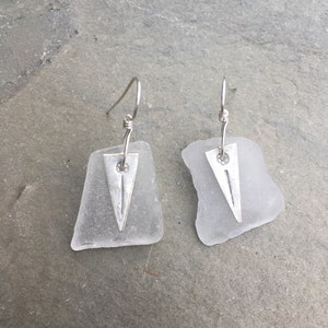 white sea glass earrings with Hill's Tribe charm image 3