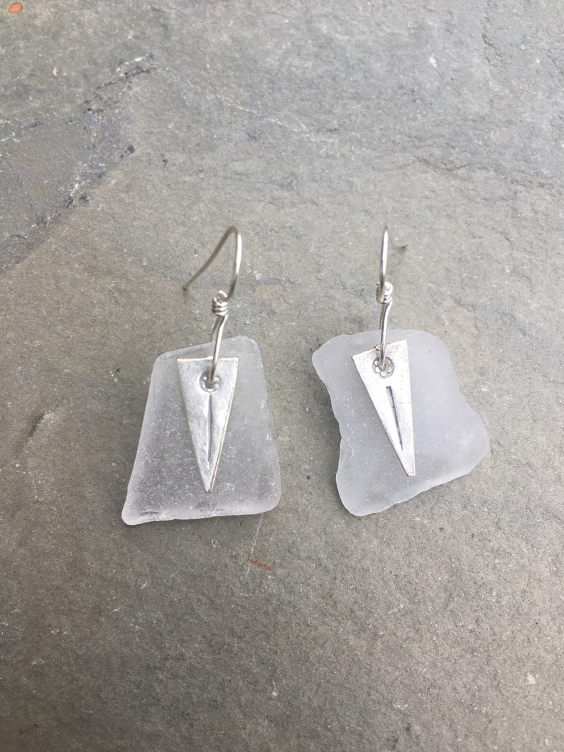 white sea glass earrings with Hill's Tribe charm image 3