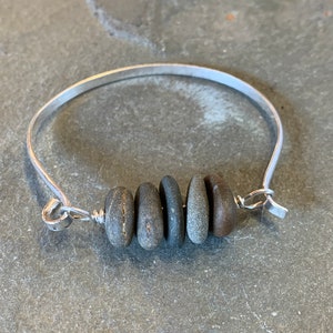 Beach Stone Bracelet, granite, basalt, drilled stone, pebble, river rock, cuff, multi-stone, sterling silver bracelet, summer, sea, ocean image 9