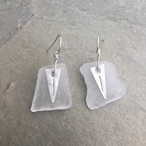 white sea glass earrings with Hill's Tribe charm image 2