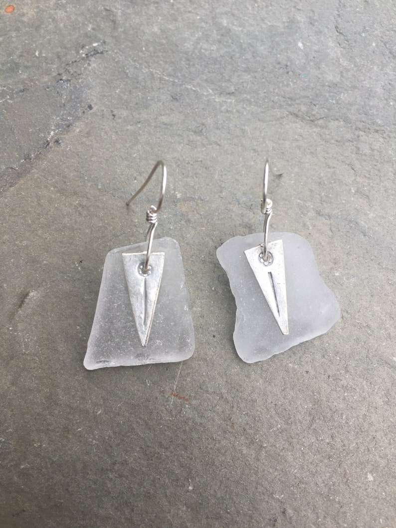 white sea glass earrings with Hill's Tribe charm image 2