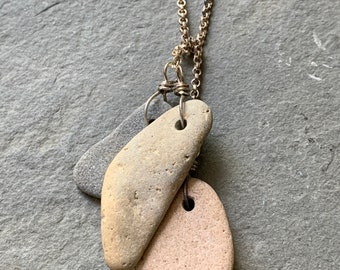 Fit to be Tide Beach Stone Necklace, beach pebble, beach rock, 3 stone necklace