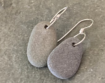 Flat Beach Stone Earring with Sterling Silver Ear Wires