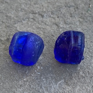 Cobalt Blue Sea Glass Stud Post Earrings with Sterling Silver Backs