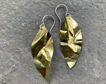 Brass Sculptural Crumpled Leaves Earrings