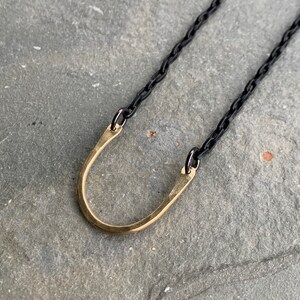 Hammered  Bronze Horseshoe Necklace with Coated Stainless Chain, 18" long