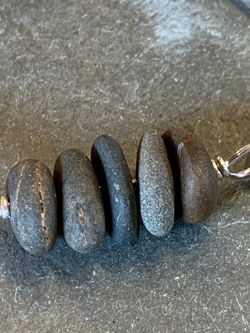 Beach Stone Bracelet, granite, basalt, drilled stone, pebble, river rock, cuff, multi-stone, sterling silver bracelet, summer, sea, ocean image 4