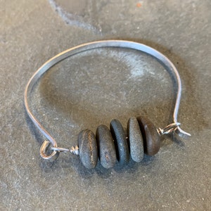 Beach Stone Bracelet, granite, basalt, drilled stone, pebble, river rock, cuff, multi-stone, sterling silver bracelet, summer, sea, ocean image 7