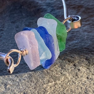 Sea Glass Bracelet with dark green, light green, cobalt, and pink sea glass image 3