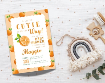 A Little Cutie is on the Way, Orange Baby Shower Invitation, Cutie Baby Shower Invitation, Digital Template