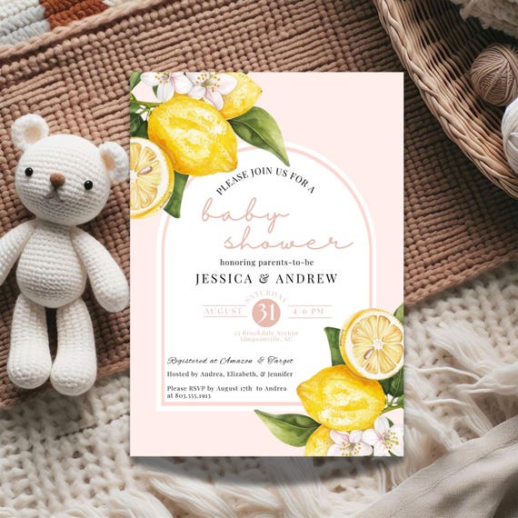Lemon Baby Shower Invitation , Baby Shower Invitation, Lemon Baby Shower, Digital Baby Shower Invitation Template, Girl Baby Shower