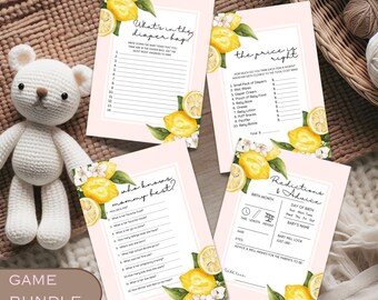 Lemon Baby Shower Games Template, Lemon Baby Shower, Baby Shower Games, Digital Template, Girl Baby Shower