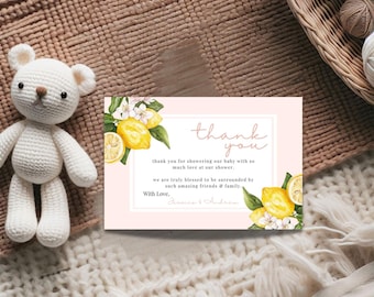 Citroen bedankkaarten babyshower, babyshower meisjes, bedankkaarten citroen, bedankkaarten babyshower, digitale sjabloon bedankkaarten