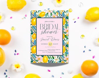 Lemon Bridal Shower Invitation, Lemon Floral Invitation, Bridal Invitation, Digital Template
