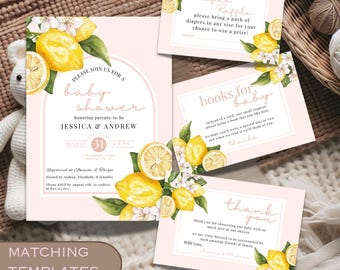 Lemon Baby Shower Invitation Set, Baby Shower Invitation, Lemon Baby Shower, Digital Baby Shower Template