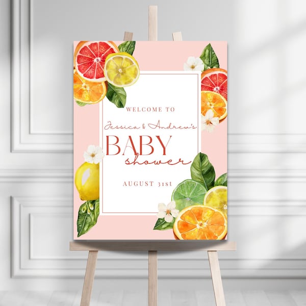 Citrus Baby Shower Sign, Summer Baby Shower, Lemon Baby Shower, Digital Template, Orange Baby Shower