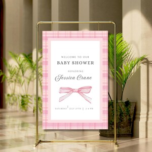 Pink Bow Baby Shower Welcome Sign