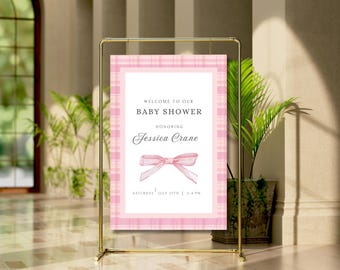 Pink Bow Baby Shower Welcome Sign