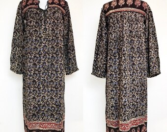 Vintage 70s Indian Ethnic Cotton Boho Hippie India Gypsy Festival Tent Midi Maxi Dress . S/M . D156 . 1331.92018