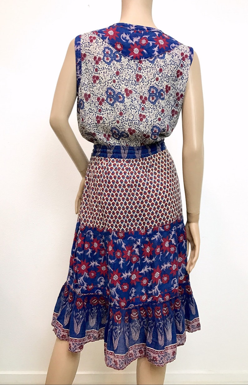 Vtg 70s Indian Cotton Boho Hippie Gauze Gypsy Festival Midi Etsy