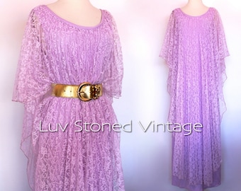 70s Lace Pleated Caftan Kaftan Boho Hippie Wedding Bridal Beach Maxi Dress Muu Muu | SM | 1047.7.29.15 | D117