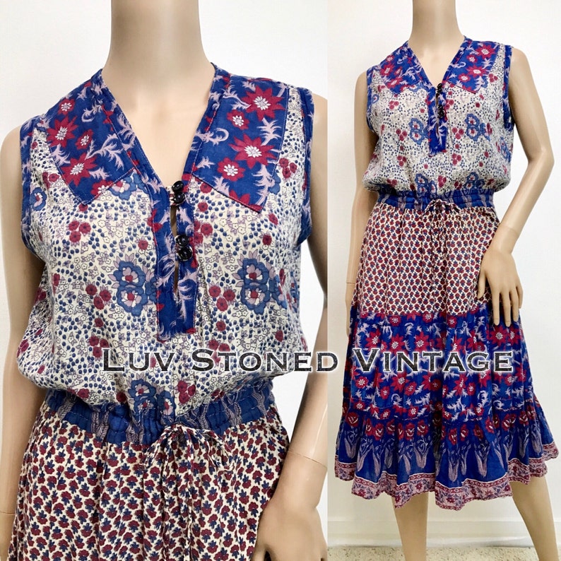Vtg 70s Indian Cotton Boho Hippie Gauze Gypsy Festival Midi Etsy